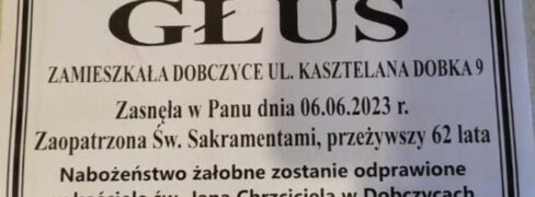 Zawiadomienie o odejściu naszej koleżanki – Pani Danuty Głuś