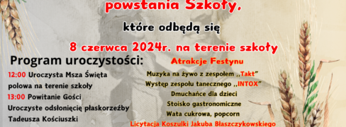 Zaproszenie na obchody Jubileuszu 120-lecia powstania Szkoły w Nowej Wsi