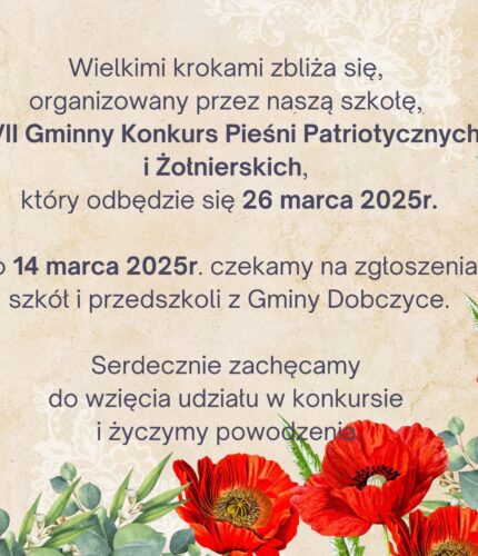 XVII Gminny Konkurs Pieśni Patriotycznych i Żołnierskich 26 marca 2025r. – zgłoszenia